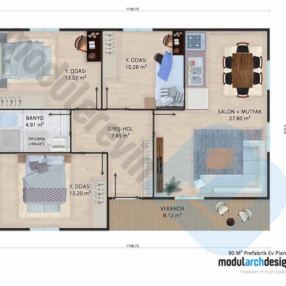 900m² Tek Katlı 3+1 Prefabrik Ev