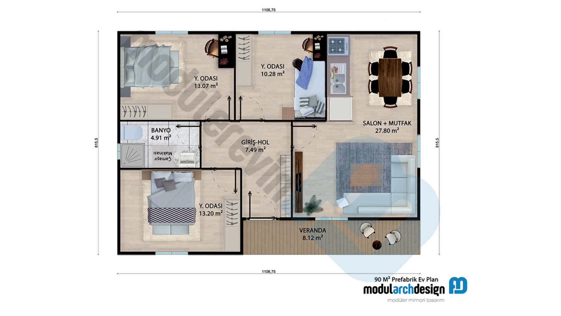900m² Tek Katlı 3+1 Prefabrik Ev