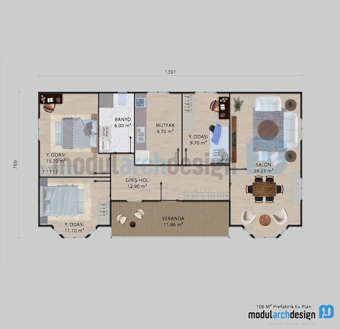 106m²-Prefabrik-Ev-Planı