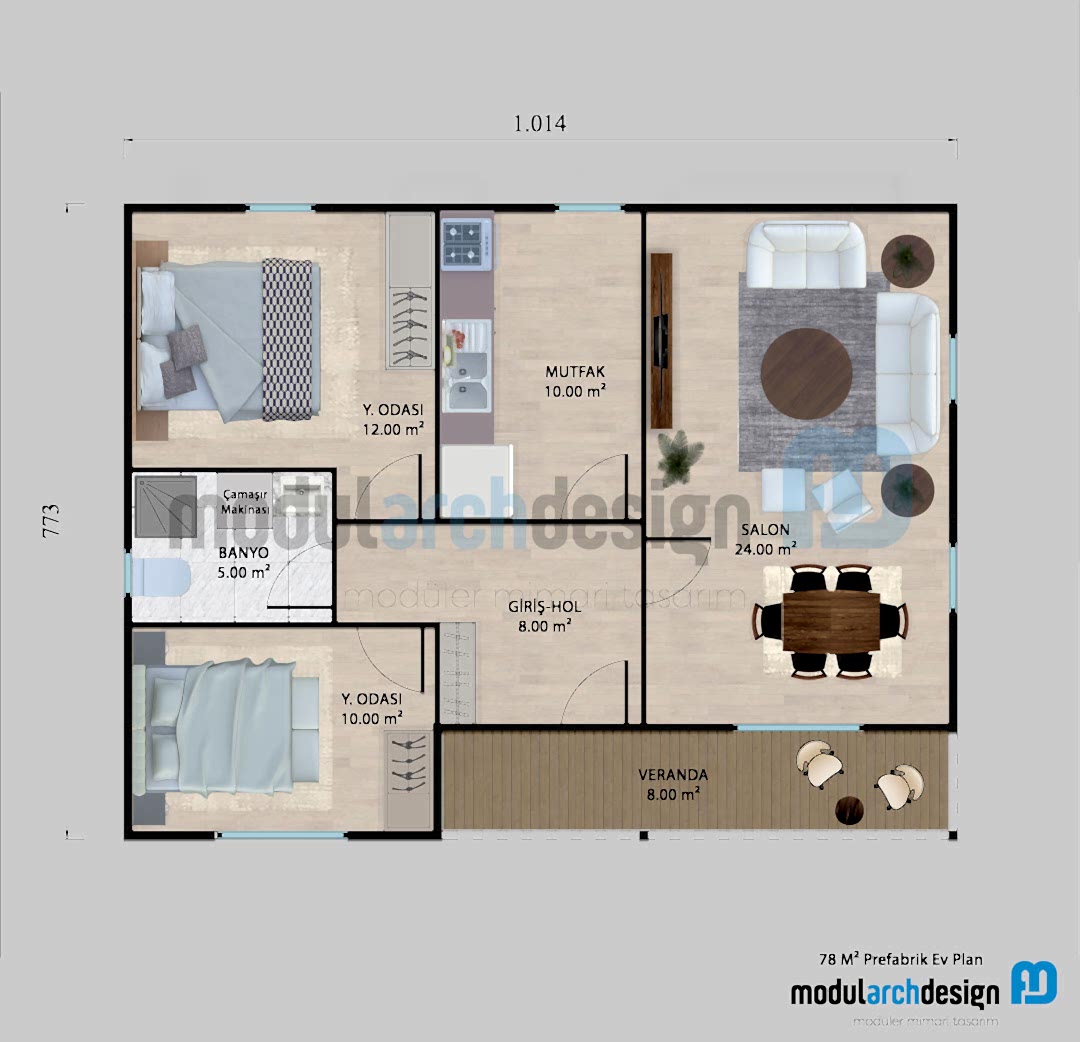 78m²-Prefabrik-Ev-Planı