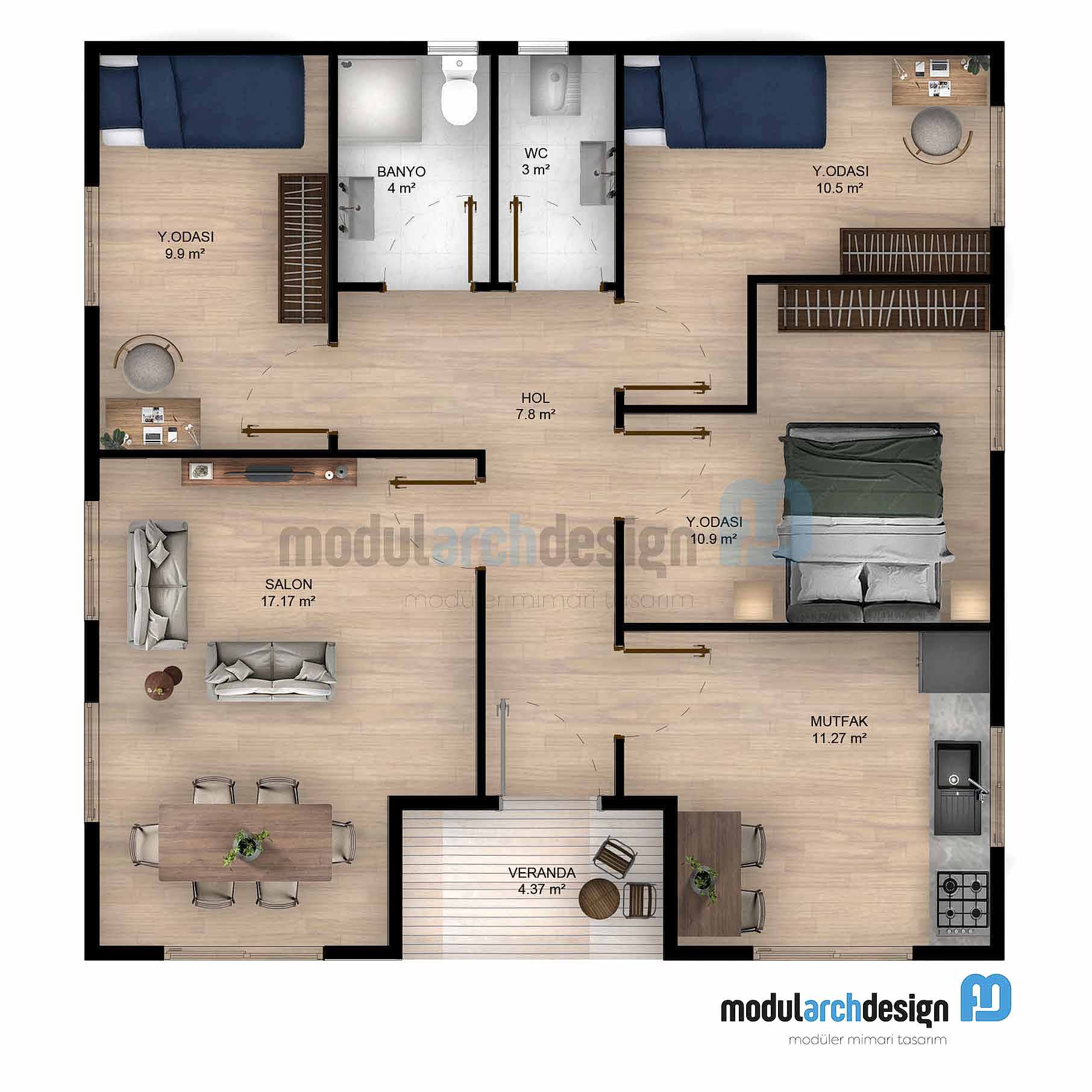 80m² Hafif Çelik Ev Planı